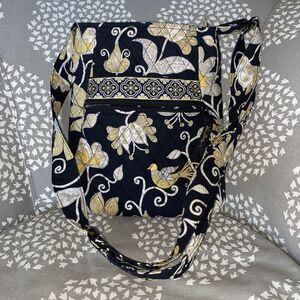 Vera Bradley Citrone Crossbody Messenger Bag Black Yellow Floral  6” X 12”